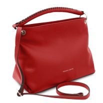 イタリア製シボ型押しレザーのワンハンドル2WAYショルダーバッグ TL BAG、ルージュ、詳細1