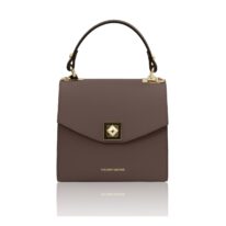 イタリア製スムースボックスレザー2WAYミニハンドバッグ TL BAG、ダークトープ