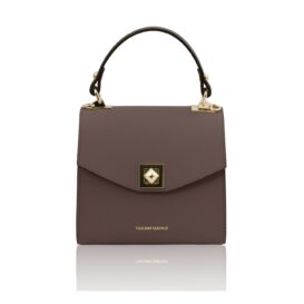 イタリア製スムースボックスレザー2WAYミニハンドバッグ TL BAG、ダークトープ