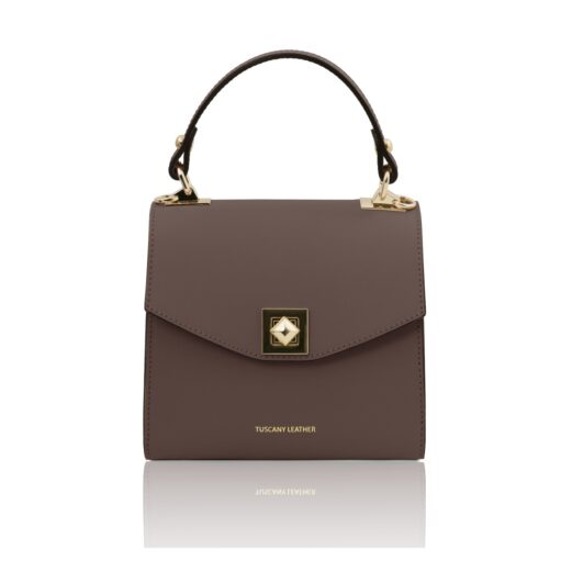 イタリア製スムースボックスレザー2WAYミニハンドバッグ TL BAG、ダークトープ