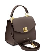 イタリア製スムースボックスレザー2WAYミニハンドバッグ TL BAG、ダークトープ
