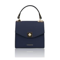 イタリア製スムースボックスレザー2WAYミニハンドバッグ TL BAG、ダークブルー