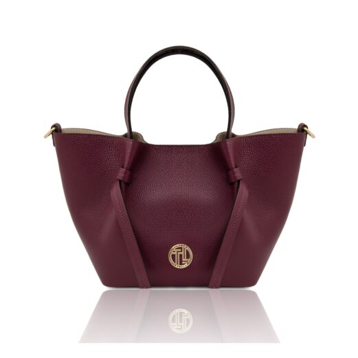 イタリア製LEGAME シボ型押しレザー2WAYトートバッグ-Sサイズ、ボルドー