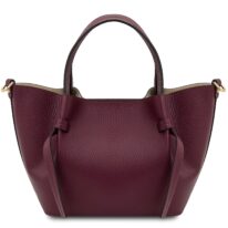 イタリア製LEGAME シボ型押しレザー2WAYトートバッグ-Sサイズ、ボルドー