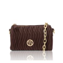 イタリア製シボ型押しレザー3WAYミニボストンバッグ CHANTILLY、コーヒー