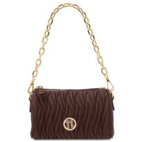 イタリア製シボ型押しレザー3WAYミニボストンバッグ CHANTILLY、コーヒー