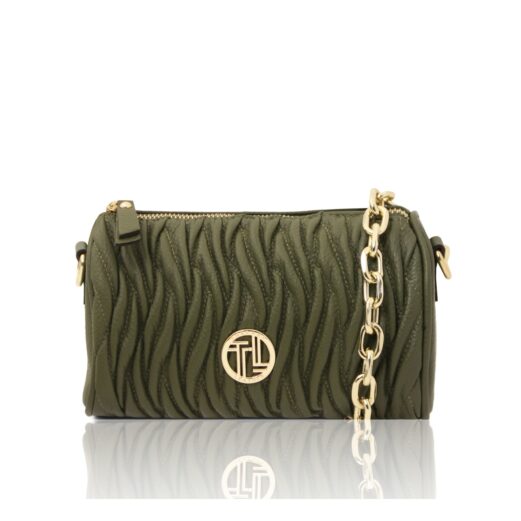 イタリア製シボ型押しレザー3WAYミニボストンバッグ CHANTILLY、フォレストグリーン