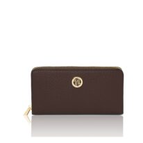イタリア製大粒シボ型押しレザーのラウンドジップ長財布 FINANCIER、ダークブラウン