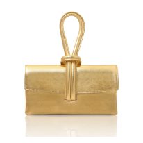 イタリア製メタリックレザーの2WAYクラッチ＆ショルダーバッグ TL BAG、ゴールド