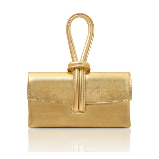 イタリア製メタリックレザーの2WAYクラッチ＆ショルダーバッグ TL BAG、ゴールド