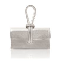 イタリア製メタリックレザーの2WAYクラッチ＆ショルダーバッグ TL BAG、シルバー