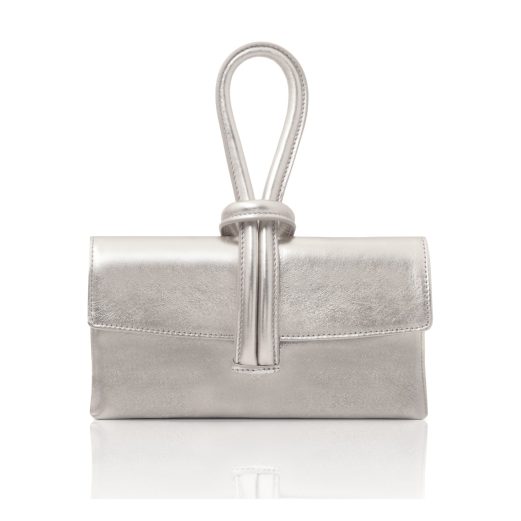 イタリア製メタリックレザーの2WAYクラッチ＆ショルダーバッグ TL BAG、シルバー