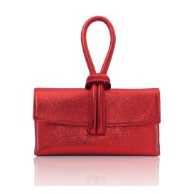 イタリア製メタリックレザーの2WAYクラッチ&ショルダーバッグ TL BAG、レッド