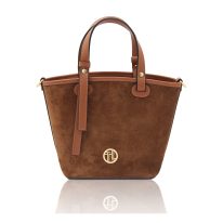 イタリア製スエードレザー2WAYハンドバッグ GRACETTE、コニャック