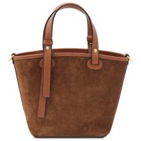 イタリア製スエードレザー2WAYハンドバッグ GRACETTE、コニャック