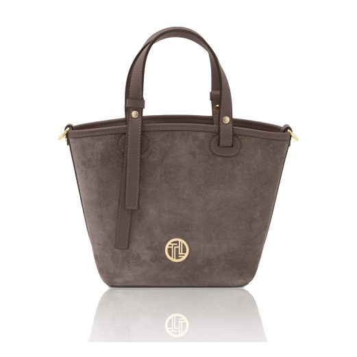 イタリア製スエードレザー2WAYハンドバッグ GRACETTE、ダークトープ