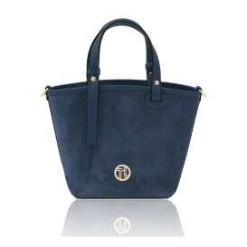 イタリア製スエードレザー2WAYハンドバッグ GRACETTE、ダークブルー