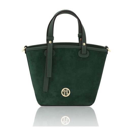 イタリア製スエードレザー2WAYハンドバッグ GRACETTE、フォレストグリーン