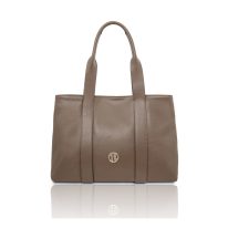 イタリア製CALLIE シボ型押しやわらかいレザーA4入る2WAYトートバッグ、ダークトープ