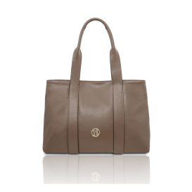 イタリア製CALLIE シボ型押しやわらかいレザーA4入る2WAYトートバッグ、ダークトープ