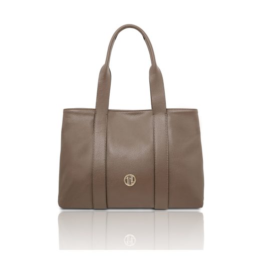 イタリア製CALLIE シボ型押しやわらかいレザーA4入る2WAYトートバッグ、ダークトープ