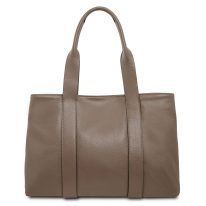 イタリア製CALLIE シボ型押しやわらかいレザーA4入る2WAYトートバッグ、ダークトープ