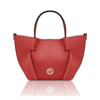 イタリア製LEGAME シボ型押しレザー2WAYトートバッグ-Sサイズ、コーラル