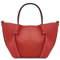 イタリア製LEGAME シボ型押しレザー2WAYトートバッグ-Sサイズ、コーラル