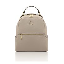 イタリア製PRISMA シボ型押しレザーフロントポケットリュック、ライトトープ