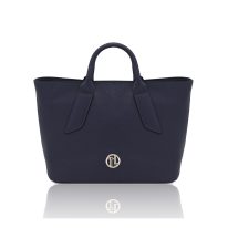 イタリア製VIVA シボ型押しレザー2WAYハンドバッグ、ダークブルー