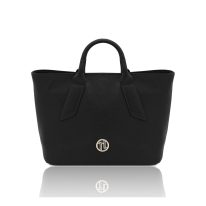 イタリア製VIVA シボ型押しレザー2WAYハンドバッグ、ブラック