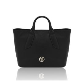 イタリア製VIVA シボ型押しレザー2WAYハンドバッグ、ブラック