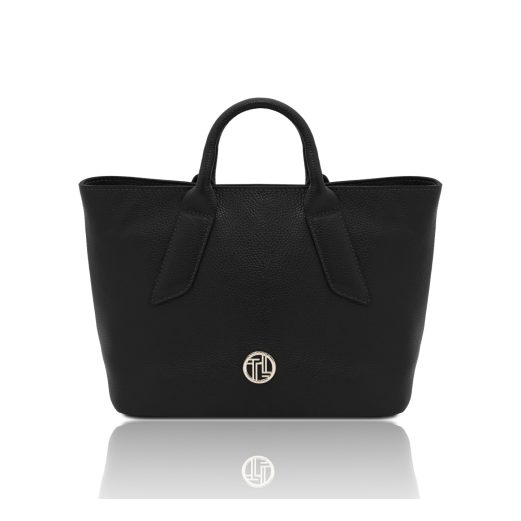 イタリア製VIVA シボ型押しレザー2WAYハンドバッグ、ブラック