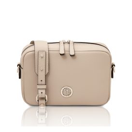 イタリア製シボ型押しレザーショルダーバッグ CUBETTO、ベージュ