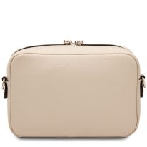 イタリア製シボ型押しレザーショルダーバッグ CUBETTO、ベージュ