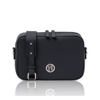 イタリア製シボ型押しレザーショルダーバッグ CUBETTO、ダークブルー