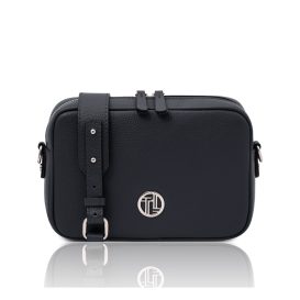 イタリア製シボ型押しレザーショルダーバッグ CUBETTO、ダークブルー