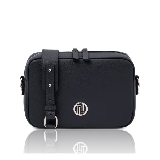 イタリア製シボ型押しレザーショルダーバッグ CUBETTO、ダークブルー