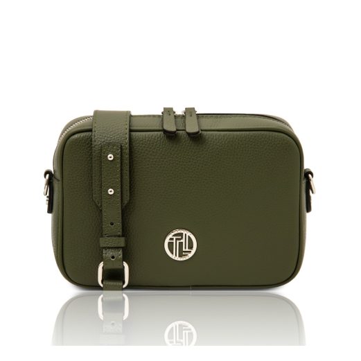 イタリア製シボ型押しレザーショルダーバッグ CUBETTO、フォレストグリーン