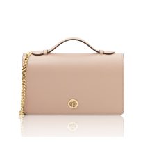 イタリア製スムースボックスレザー2WAYバッグ OPERA、ピンクベージュ