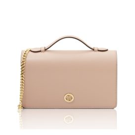 イタリア製スムースボックスレザー2WAYバッグ OPERA、ピンクベージュ