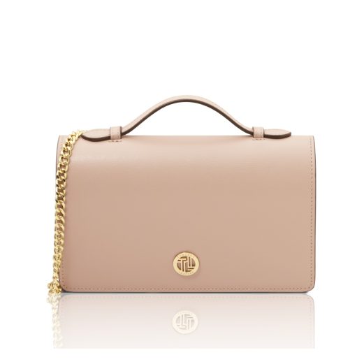 イタリア製スムースボックスレザー2WAYバッグ OPERA、ピンクベージュ