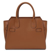 イタリア製ORIGAMI シボ型押しレザー2WAYハンドバッグ、コニャック