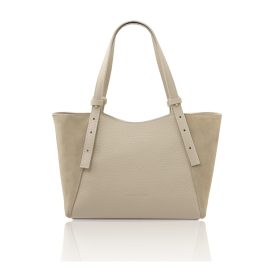 イタリア製LIBRA シボ型押し&スエードレザートートバッグ、ベージュ