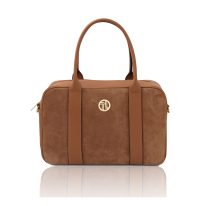 イタリア製スエードレザー2WAYバッグ STEPHANY、コニャック