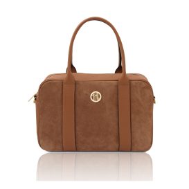 イタリア製スエードレザー2WAYバッグ STEPHANY、コニャック