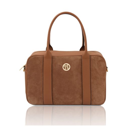 イタリア製スエードレザー2WAYバッグ STEPHANY、コニャック