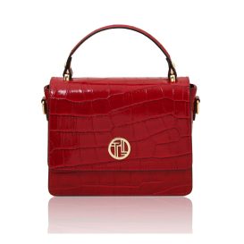 イタリア製CROQUE クロコ型押しレザー2WAYミニハンドバッグ、レッド