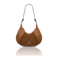 イタリア製GOCCIA シボ型押し＆スエードレザーホーボーバッグ、コニャック