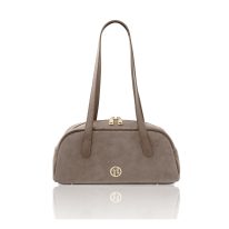 イタリア製スエードレザーショルダーバッグ ECLAIRE、ダークトープ